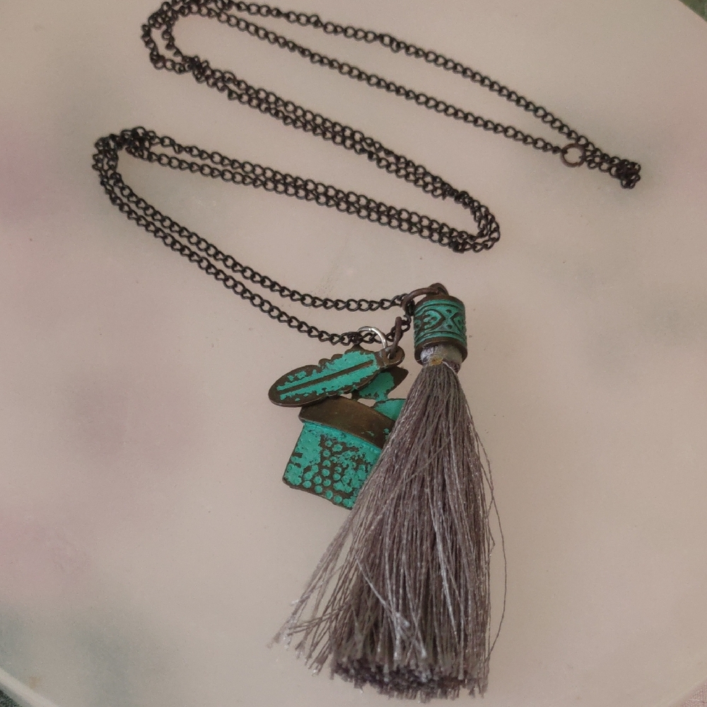 Artisan Tassel Necklace with Turquoise and Silver Accents